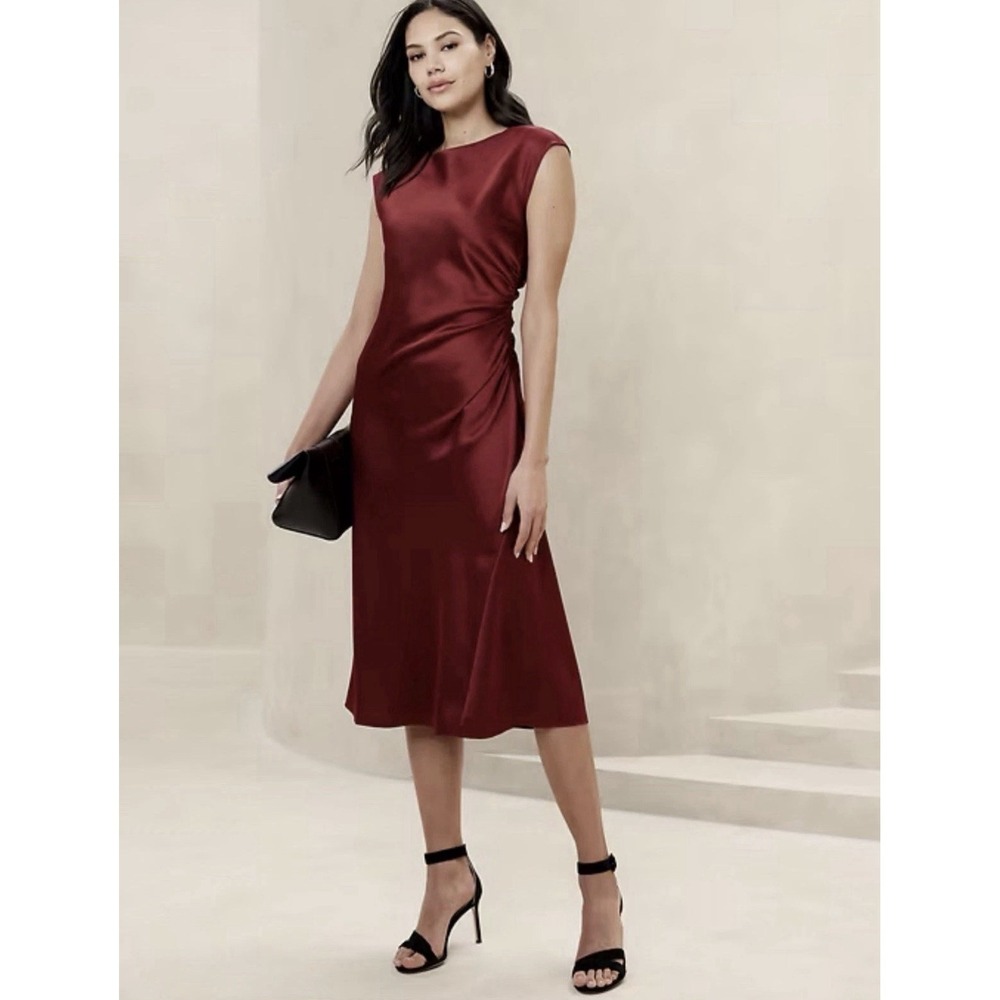 Banana Republic Women's Satin Side Shirted Midi Dress Size 14 NWT Formal Wedding